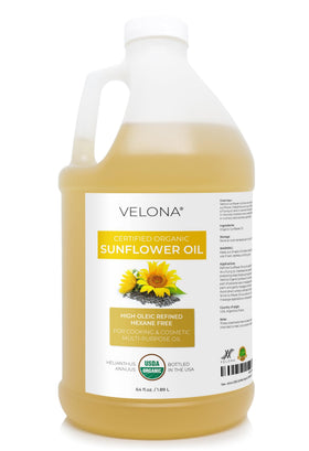 velona front label on 64 fl oz bottle shows organic certification and clear benefits