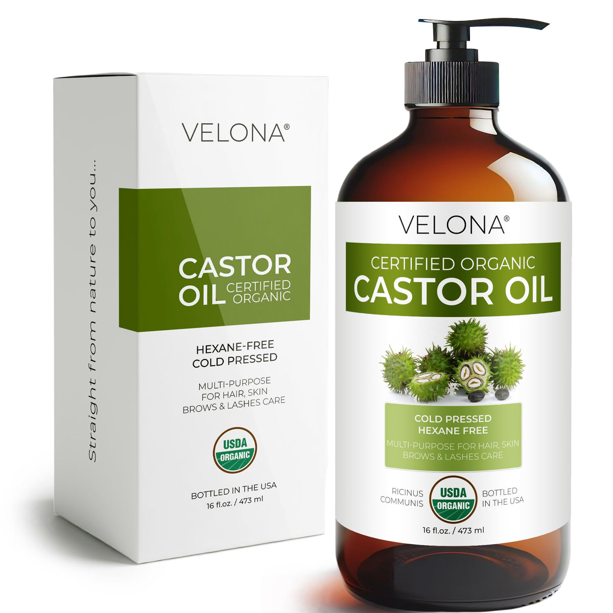 velona glass bottle front showing organic label and glass packaging for purity