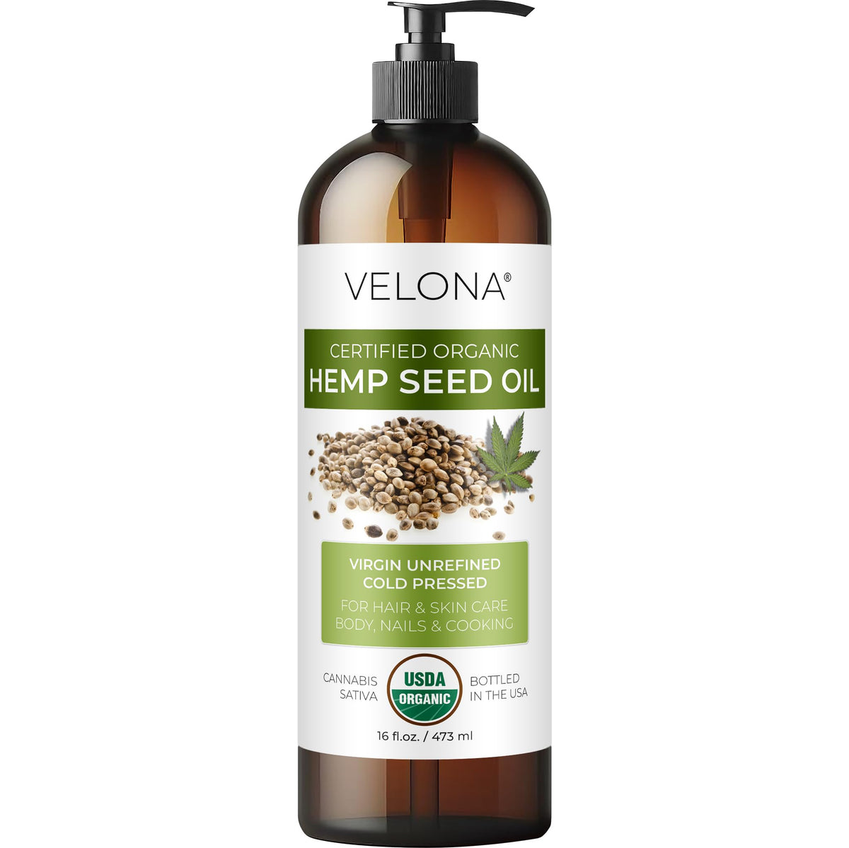 velona bottle front view showing organic label and size benefit