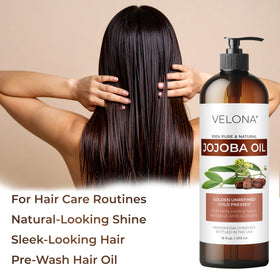 velona pouring jojoba oil into bottle showing easy decanting benefit