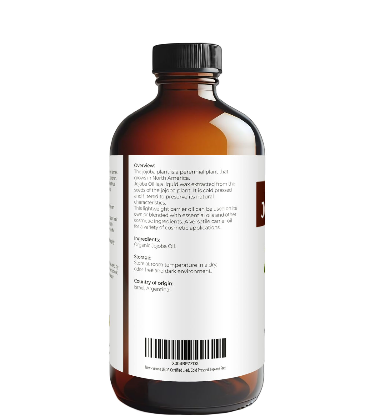 velona bottle label detail highlighting USDA organic and purity benefit