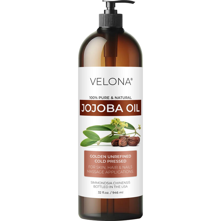 velona bottle front label showing 32 fl oz and pure jojoba benefits