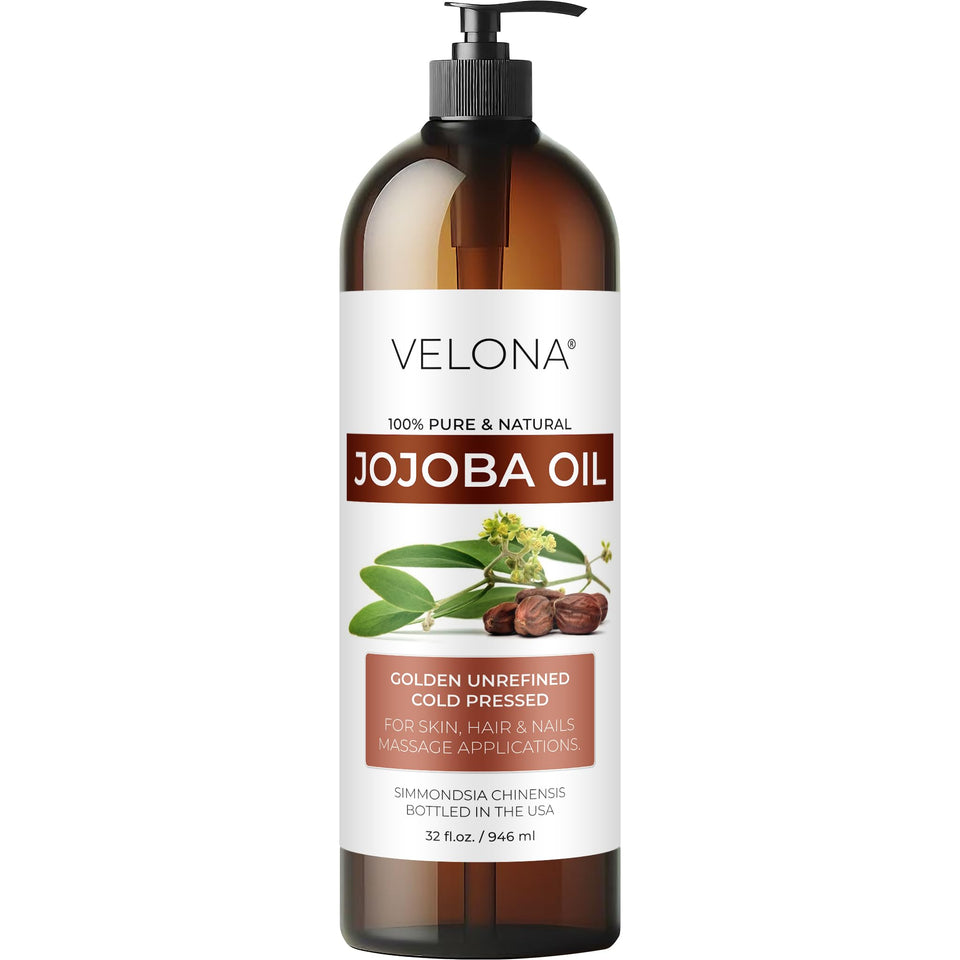 velona bottle front label showing 32 fl oz and pure jojoba benefits