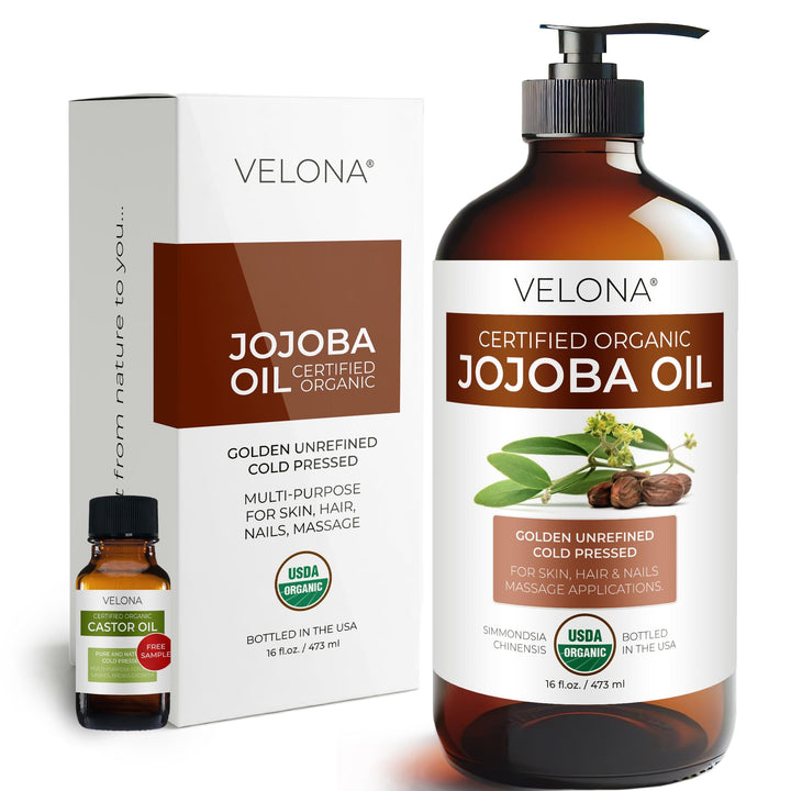velona glass bottle front view showing organic jojoba oil benefits
