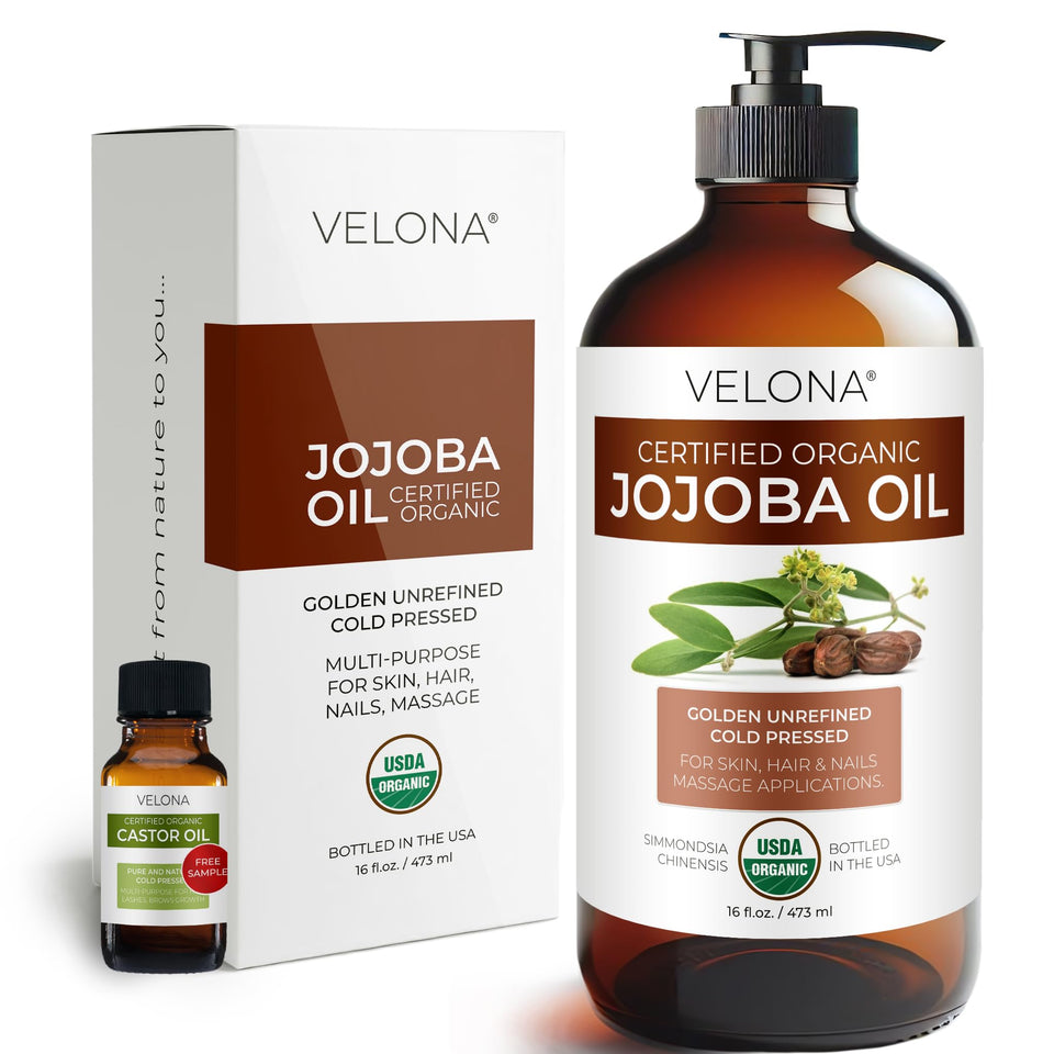 velona glass bottle front view showing organic jojoba oil benefits