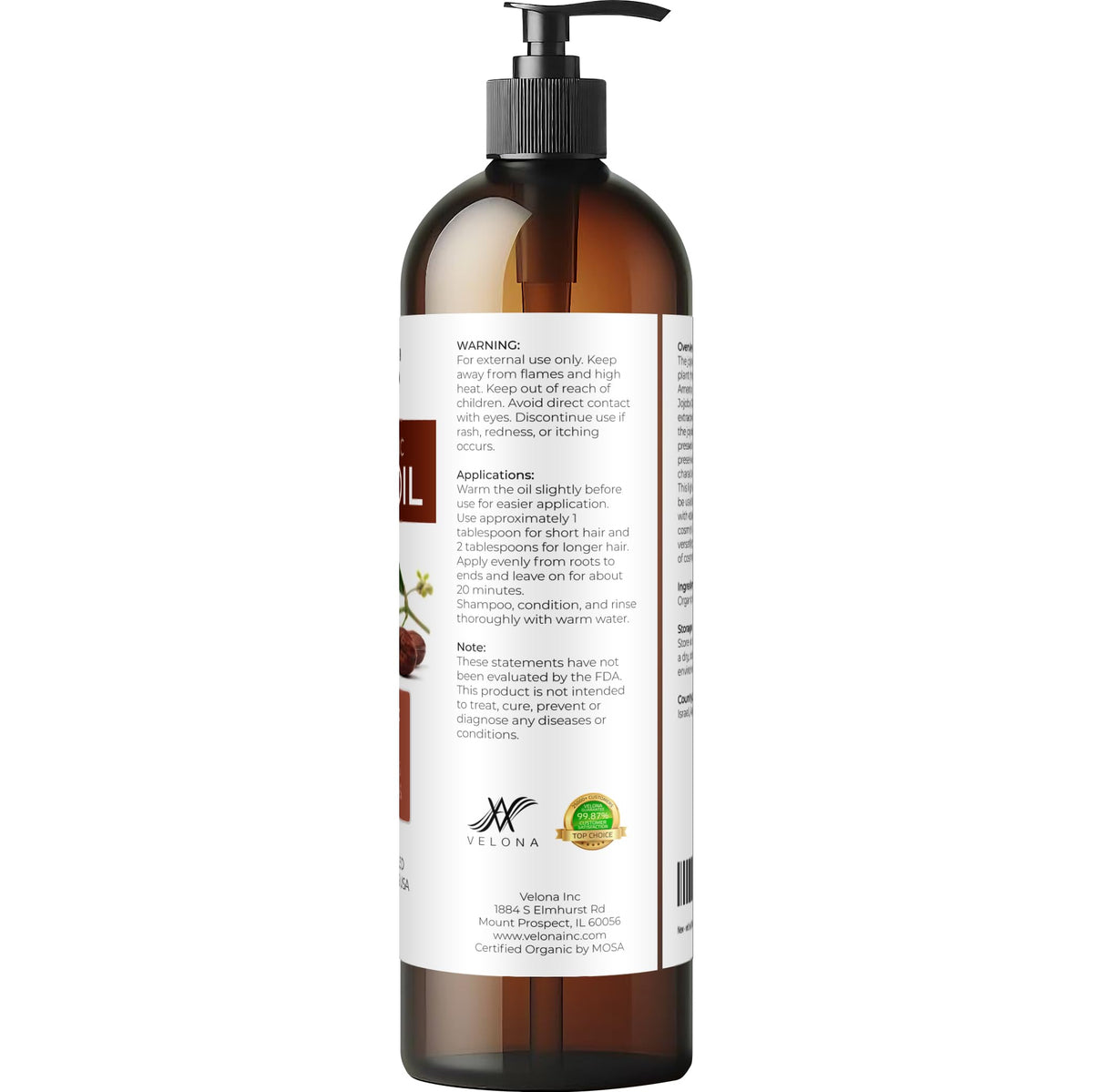 velona oil in hand demonstrating 8 fl oz size and convenient pump