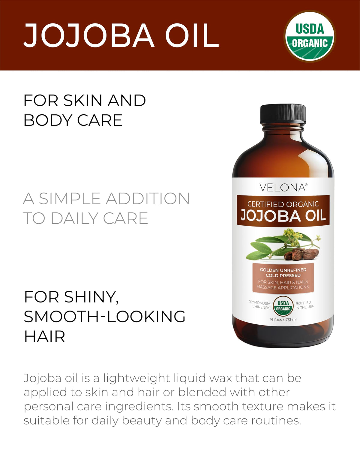 velona jojoba oil pouring close-up displaying smooth texture benefit