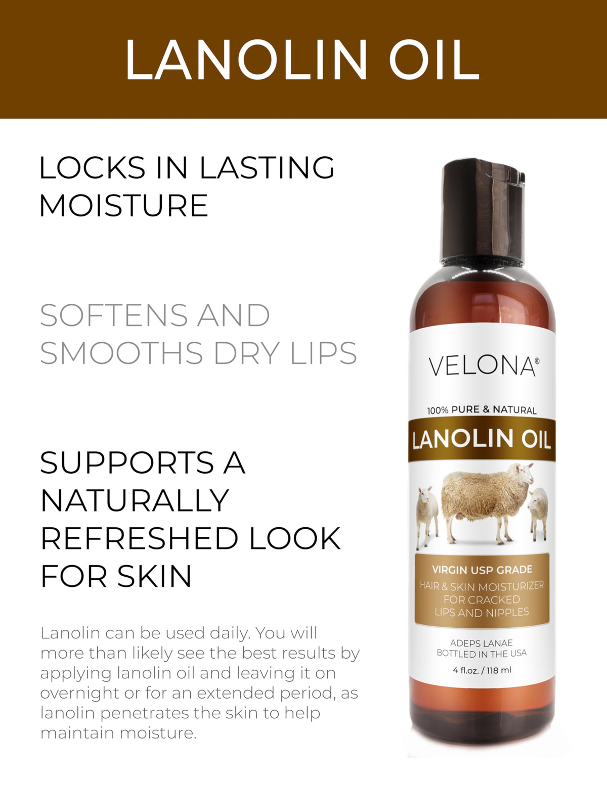 velona bottle close-up of cap and label emphasizing USP Grade purity benefit