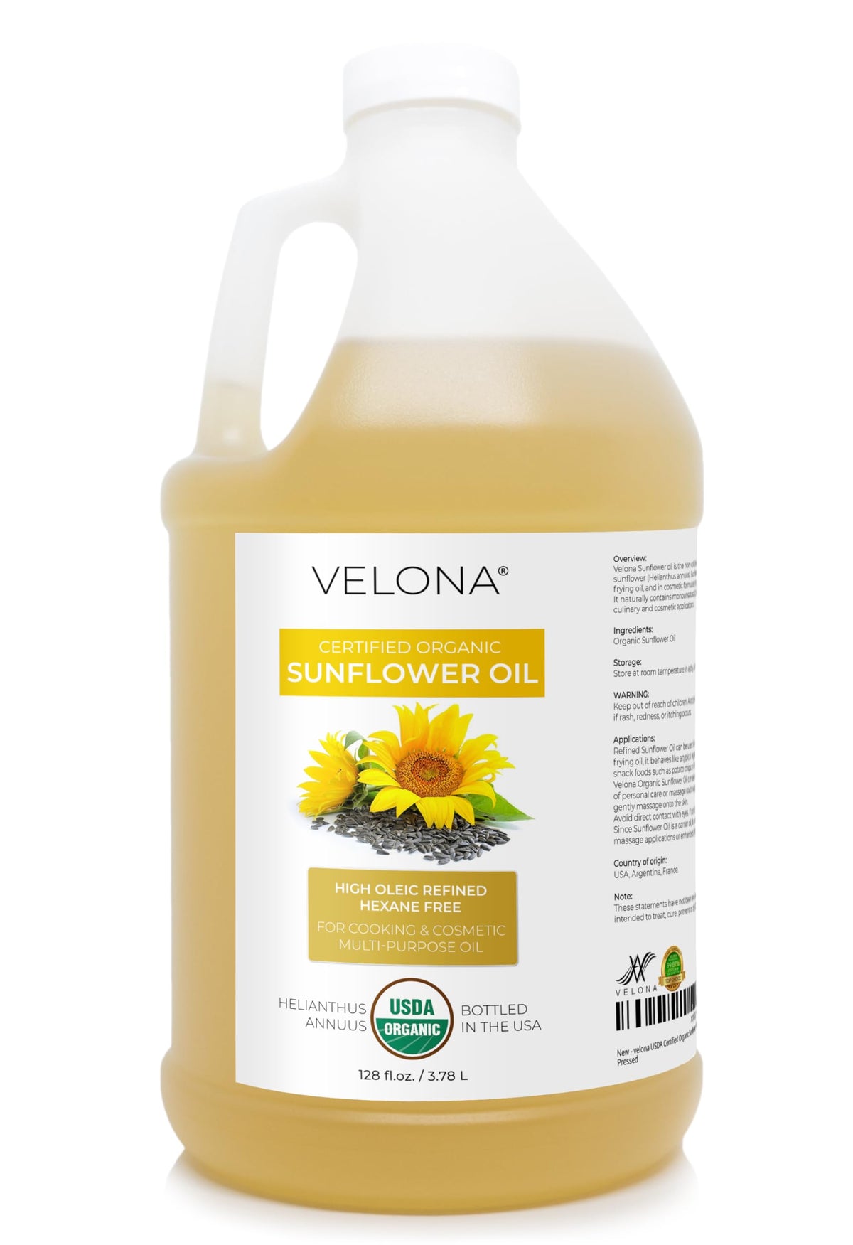 velona front packaging showing gallon jug and organic label benefits