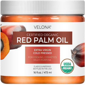 velona jar front view showing organic red palm oil and clear labeling for quality