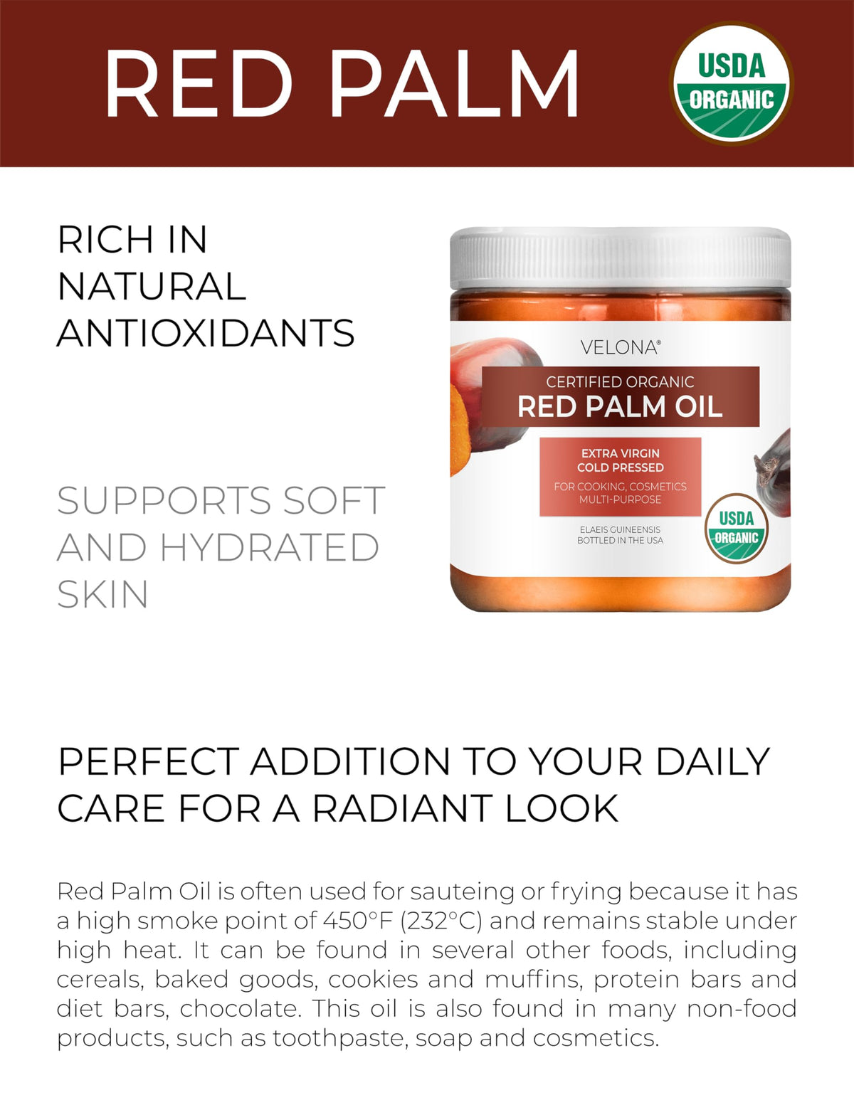 velona close-up of thick red palm oil texture highlighting rich color and nutrients