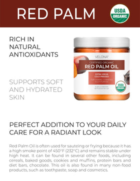 velona close-up of thick red palm oil texture highlighting rich color and nutrients