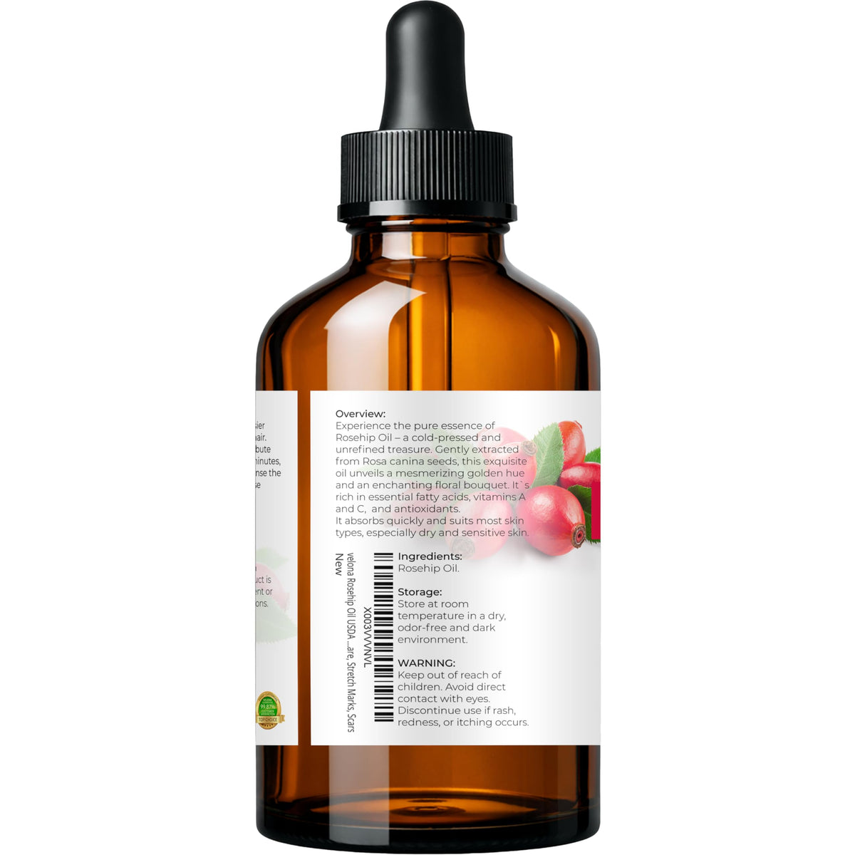 velona rosehip oil texture close-up of golden oil sheen, silky absorption benefit