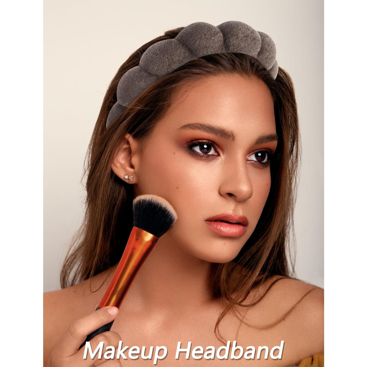 VELSCRUN bear-ears headband worn by model keeping hair away while cleansing