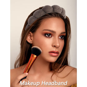 VELSCRUN bear-ears headband worn by model keeping hair away while cleansing