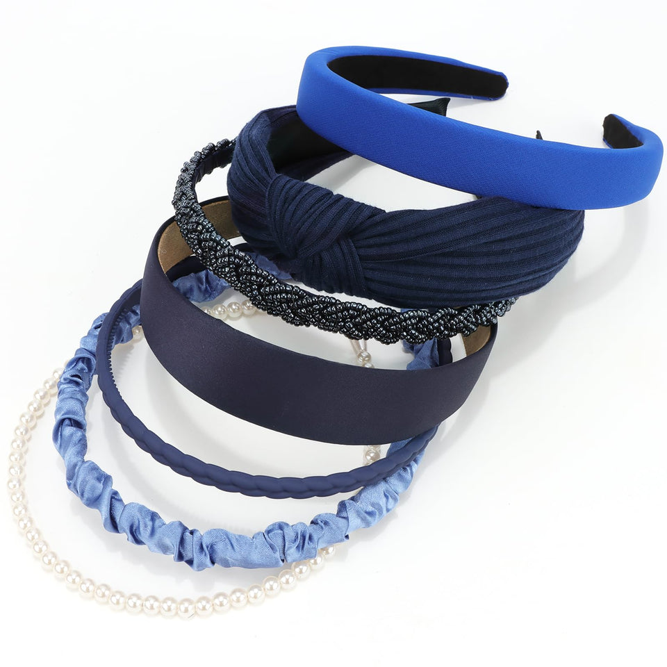 VELSCRUN front packaging showing seven navy headbands and benefits