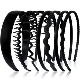 VELSCRUN front display of seven black headbands showing variety and convenience