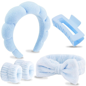 VELSCRUN front view of full blue headband set showing all pieces and convenience