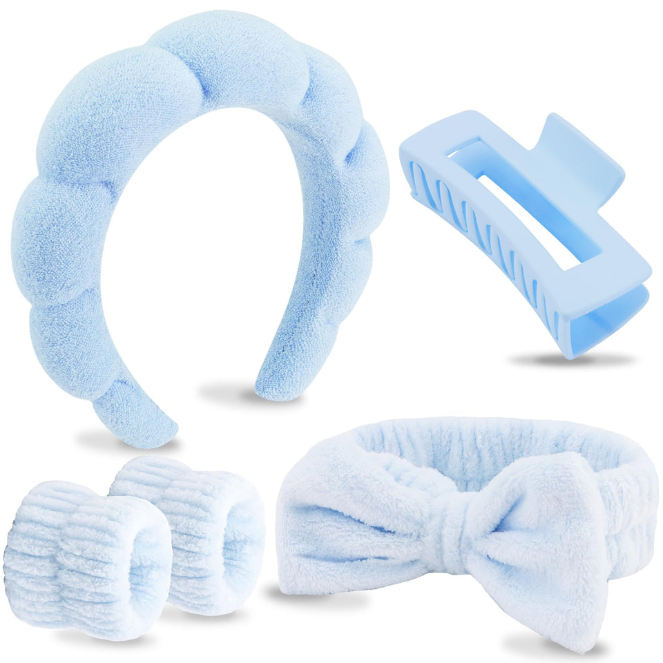 VELSCRUN front view of full blue headband set showing all pieces and convenience