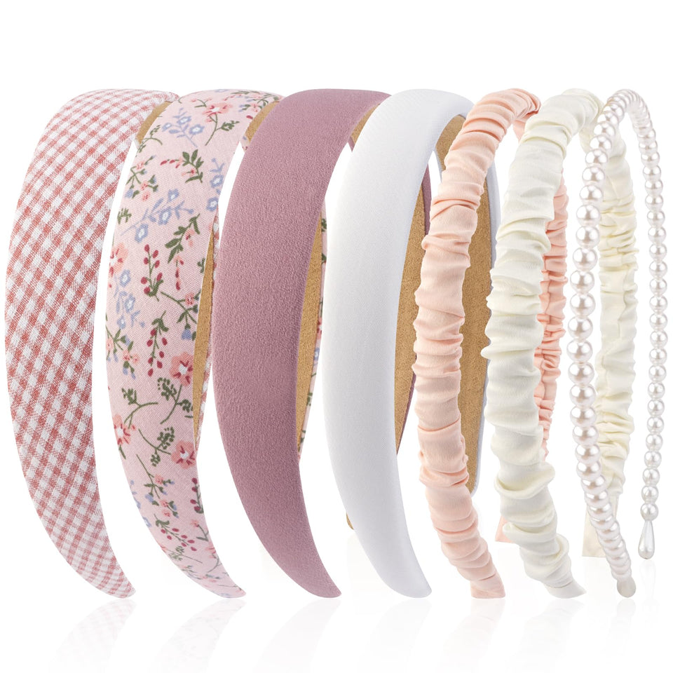 VELSCRUN front view of seven headbands showing styles and color mix for versatile wear