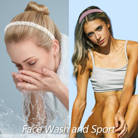 VELSCRUN headband in use during skincare routine keeping hair away from face