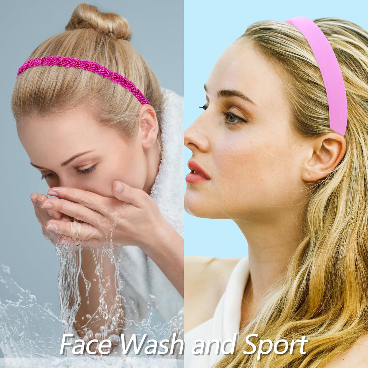 VELSCRUN headband on model with short hair demonstrating secure hold and stylish look