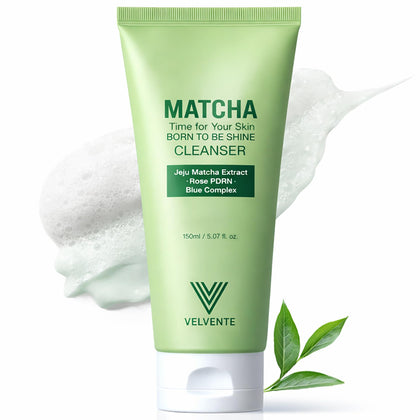 VELVENTE front packaging showing matcha rose PDRN cleanser for calm skin