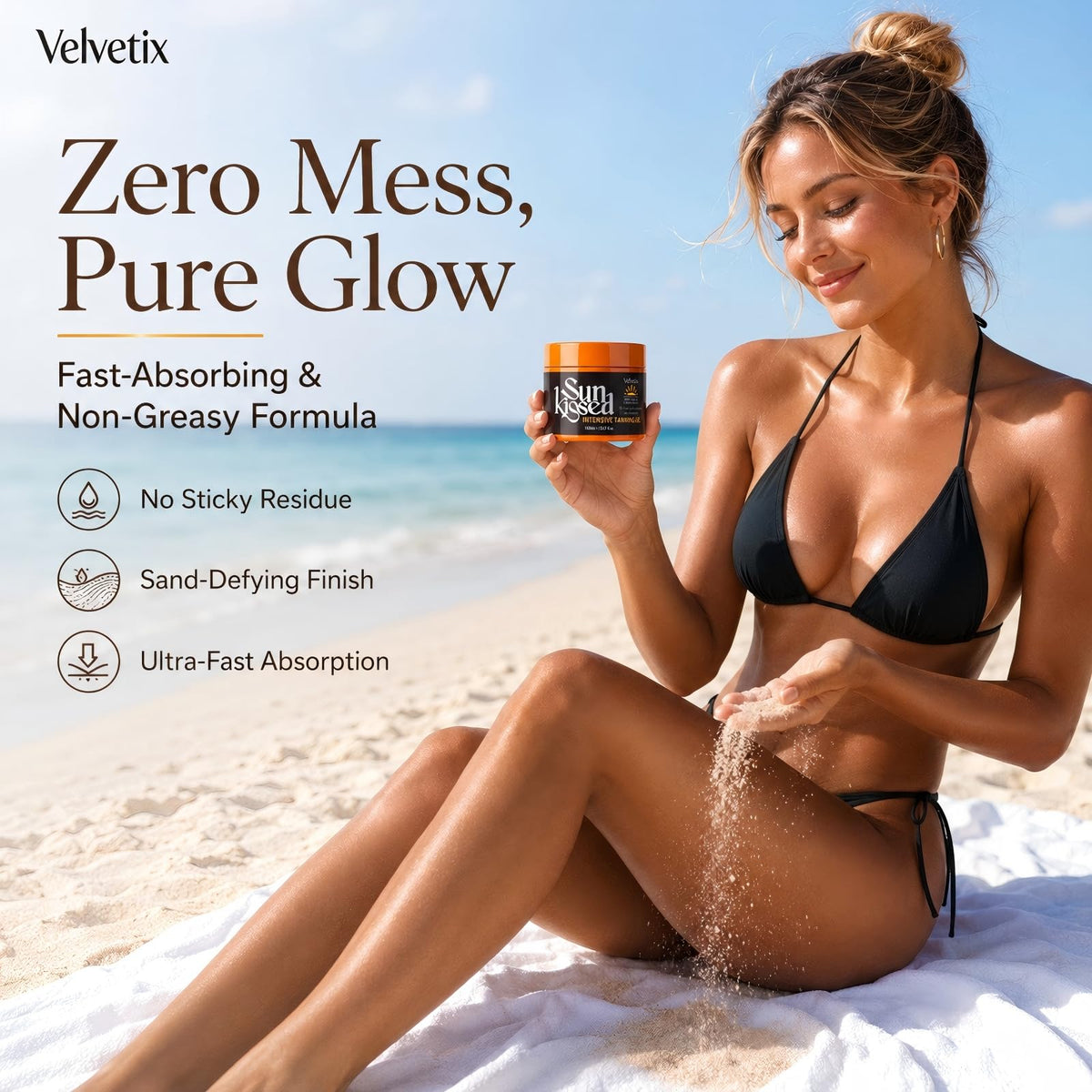 Velvetix coconut oil detail highlighting moisturizing, tropical scent