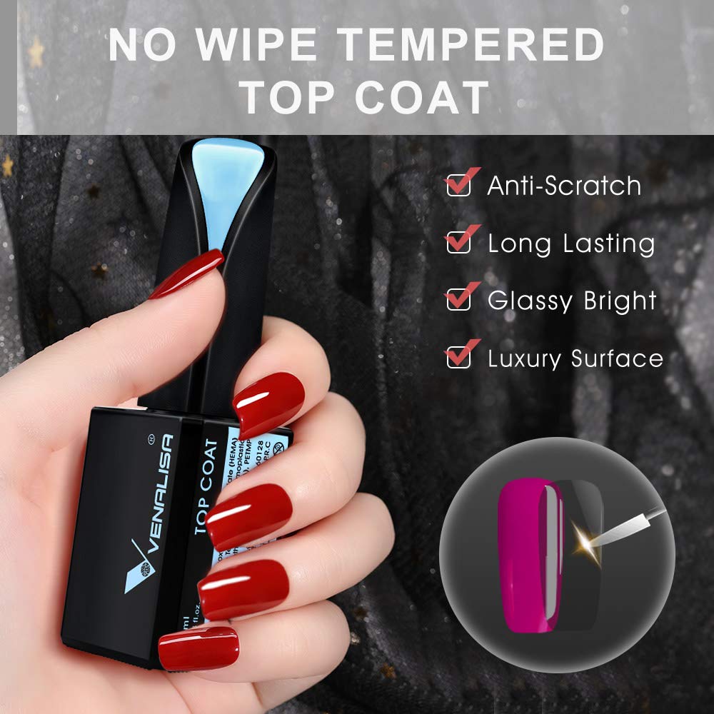 VENALISA no-wipe top coat close-up showing glossy finish benefit