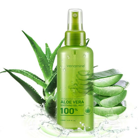 VENAMINE front view of aloe gel mist showing compact 150g bottle and benefits