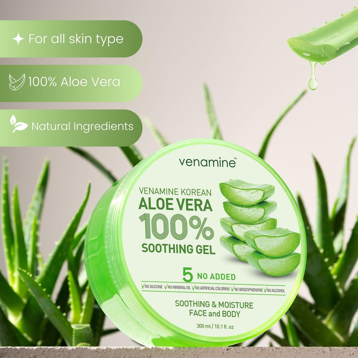 VENAMINE gel texture close-up showing clear, cooling consistency