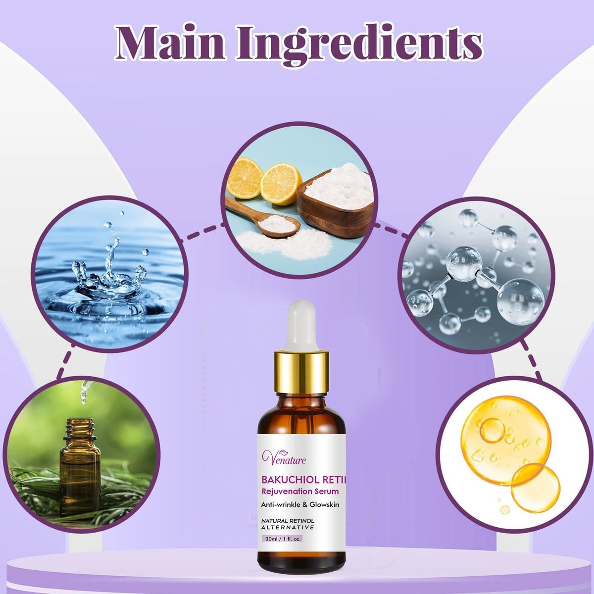Venature dropper releasing a clear serum drop to highlight easy application