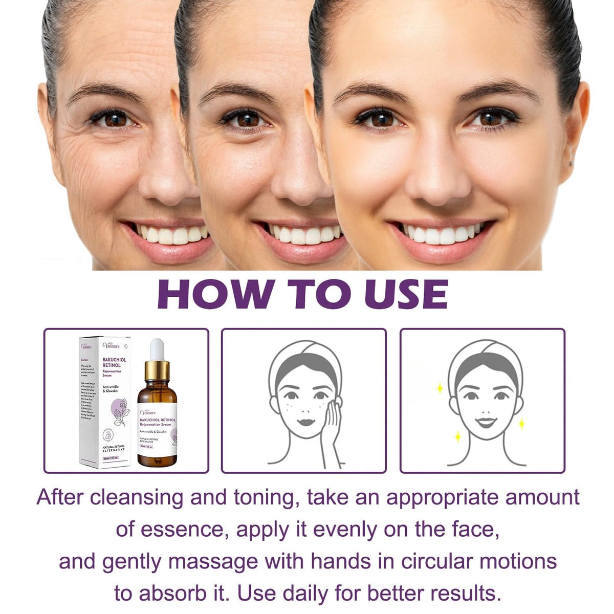 Woman applying Venature serum as part of a skincare routine in a bathroom
