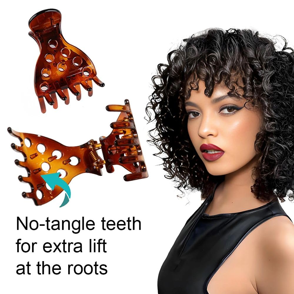 Venrodi clip holding wet curls at roots to set lifted volume while drying