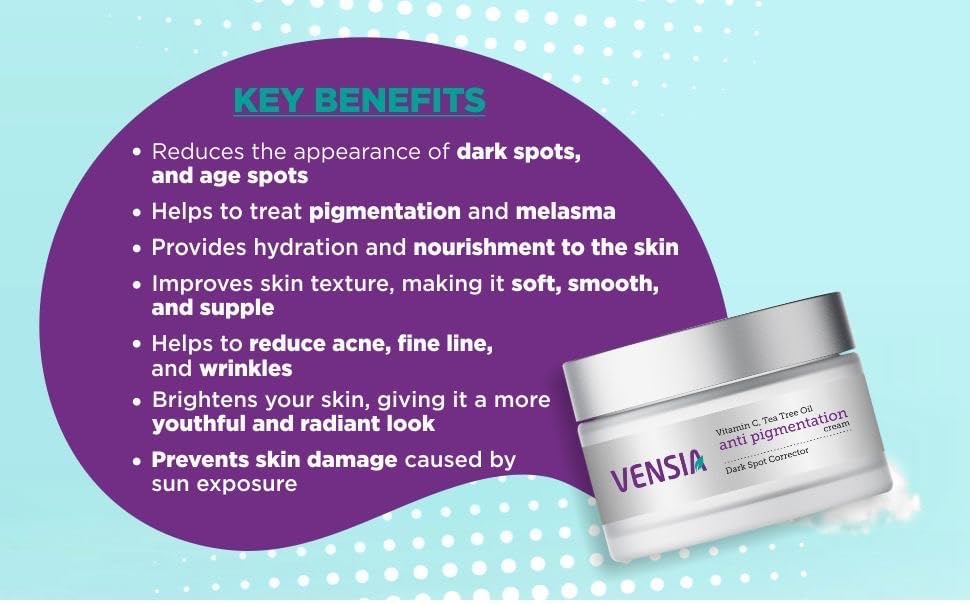 VENSIA packaging label detail highlighting active ingredient benefits