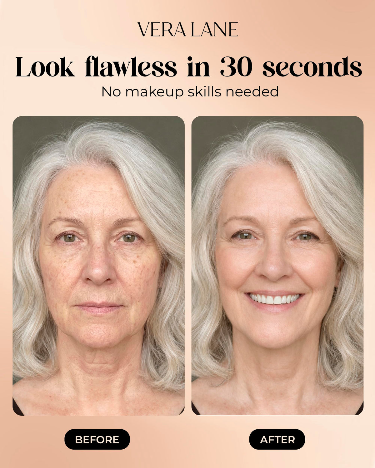 Vera Lane foundation being applied to mature skin to smooth fine lines and hydrate