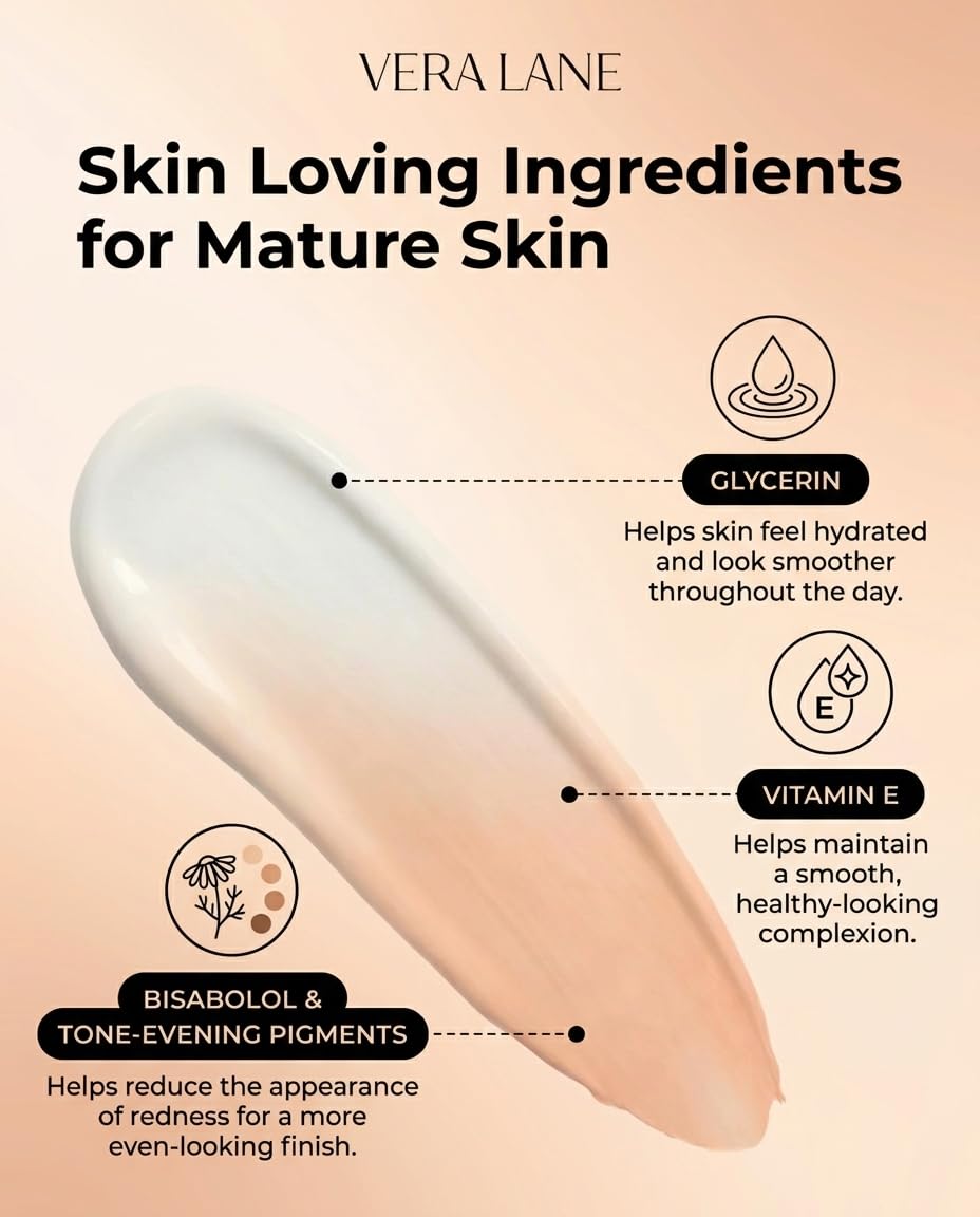Vera Lane foundation arm swatch demonstrating color-adapting benefit on fair-medium skin