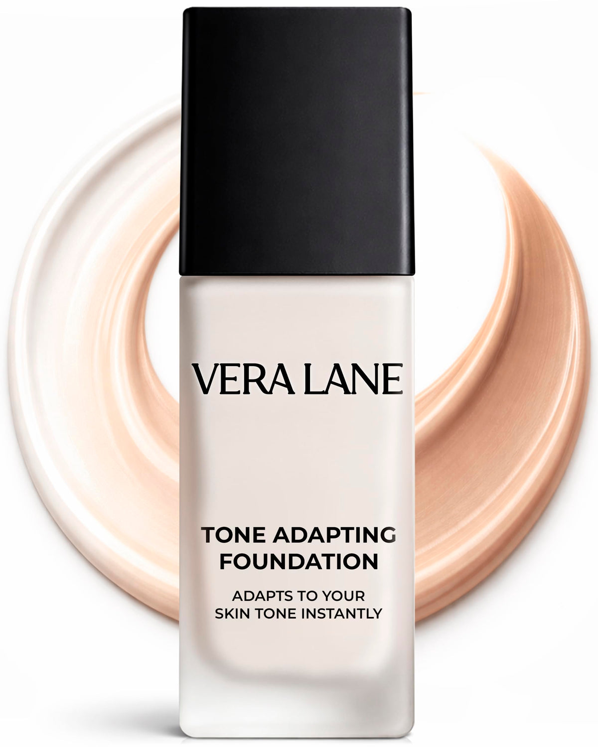 Vera Lane foundation front bottle showing elegant label and easy pump, simplifies shade choice