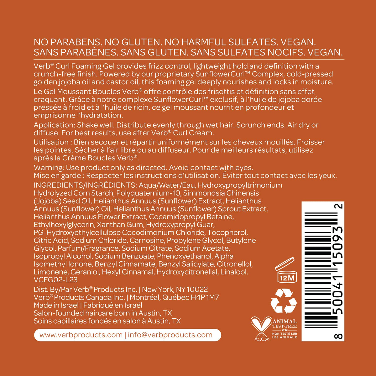 VERB label showing key ingredients and clean, vegan formulation