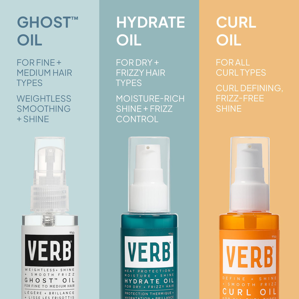 VERB curl oil before and after curls showing reduced frizz and added bounce