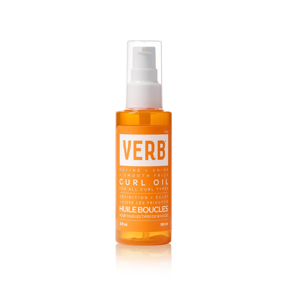 VERB curl oil front bottle showing clean design and size for easy storage