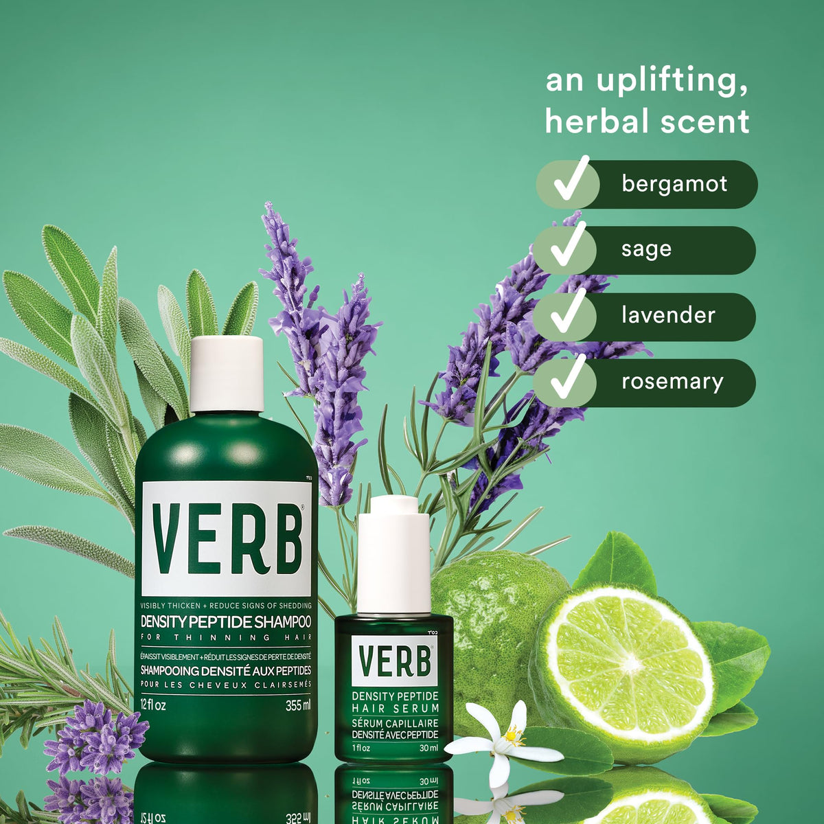 VERB shampoo on bathroom shelf in real-life routine promoting daily use