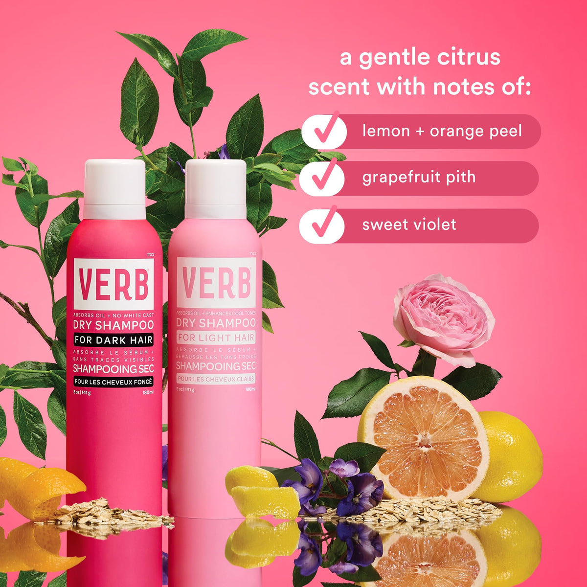 VERB side-by-side before and after on dark hair, boosts volume and removes shine
