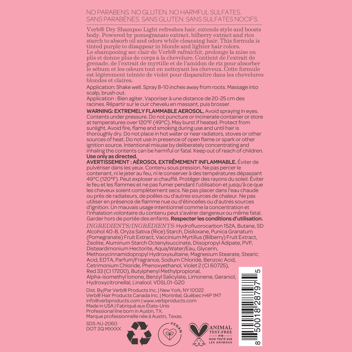 VERB dry shampoo light texture powder closeup showing rice starch absorbency