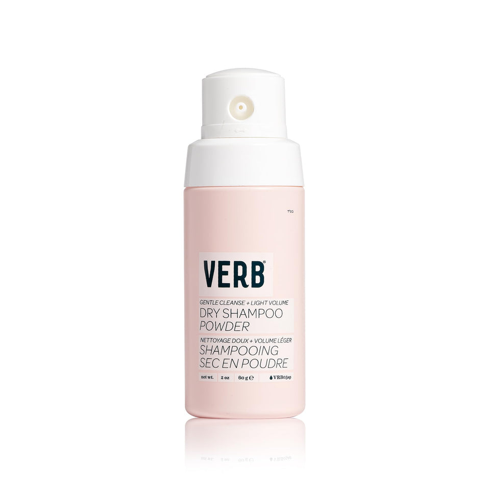 VERB dry shampoo powder front packaging shows bottle and label, convenient travel size