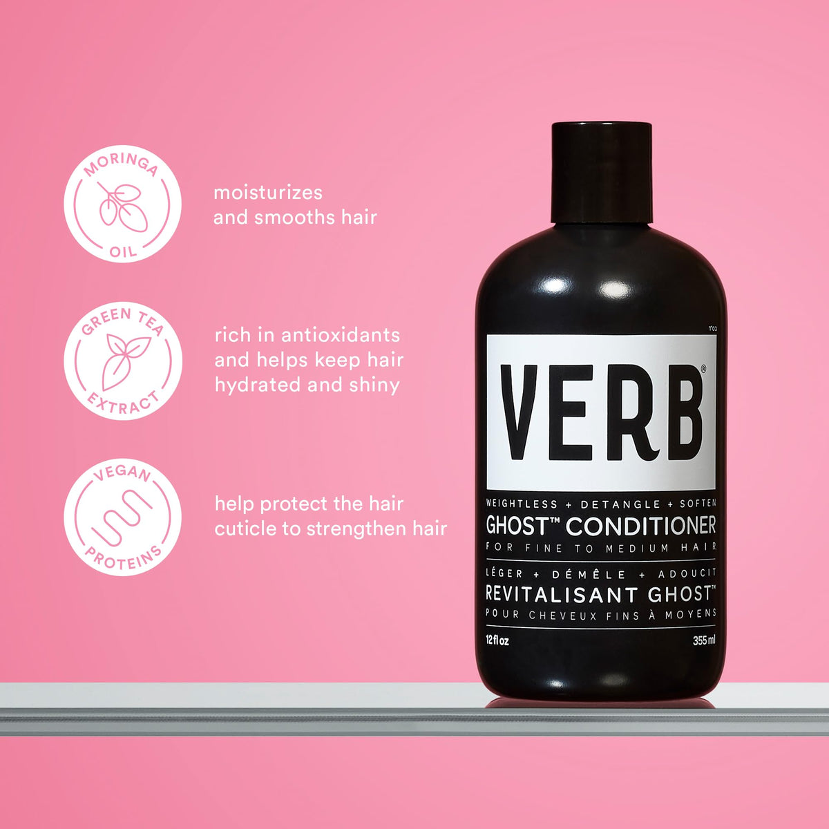 VERB Frizz Defense Spray sample bottle showing heat protection benefit