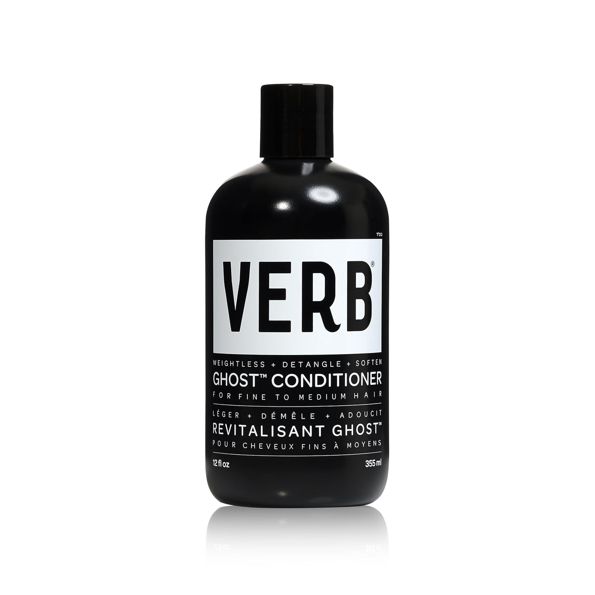 VERB Ghost conditioner front packaging showing bottle and label, highlights lightweight benefit
