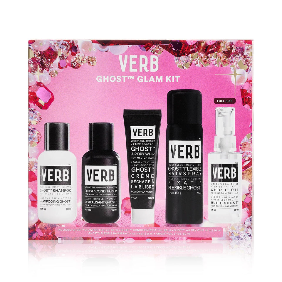 VERB front packaging showing full five-piece kit and travel sizes for convenience