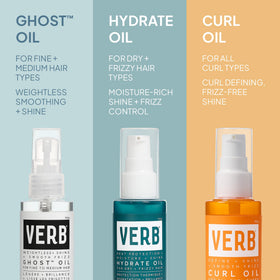 VERB Ghost Oil on bathroom counter styled to show everyday styling use