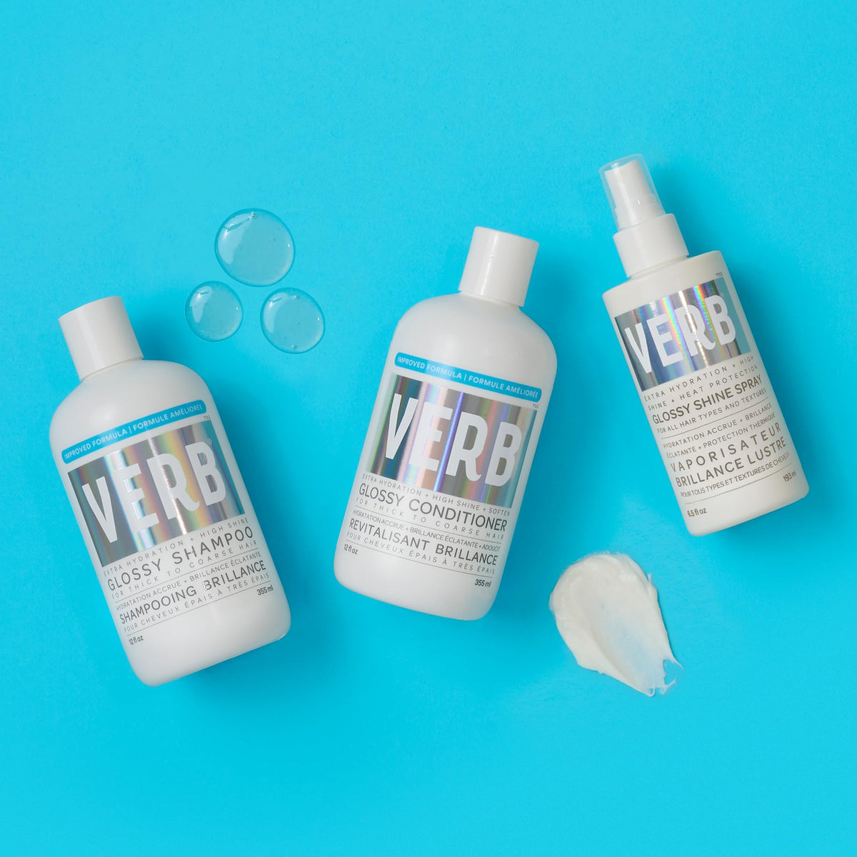 VERB glossy conditioner bottle held in hand showing 12 fl oz scale
